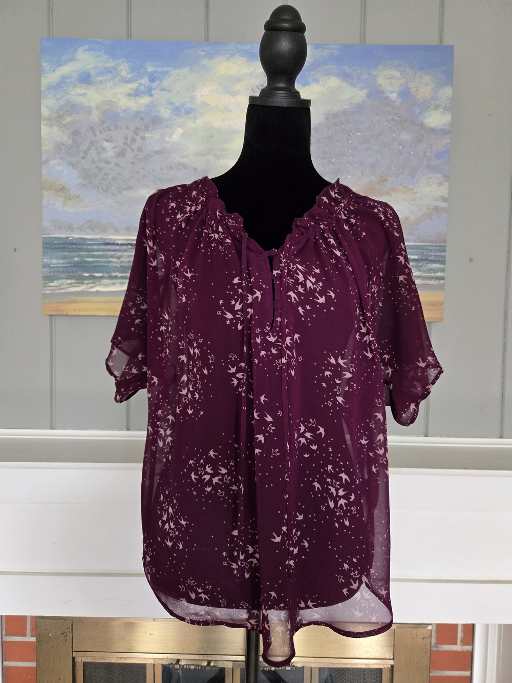 Apt. 9 Plum Floral Ruffle Scoop Neck Blouse
